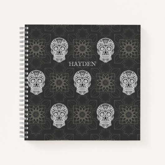 Carnet Gothic Sugar Skull and Grey Geometric Personalised (Devant)