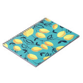 Carnet Gouache de citron jaune motif sur turquoise. (Côté gauche)