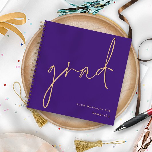Carnet Grad Gold Script Purple Graduation Guest Book
