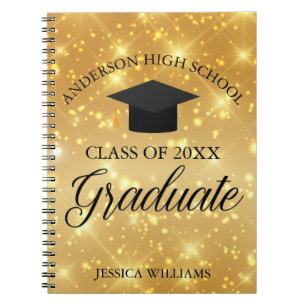 Carnet Graduation Gold Sparkle Elegant Personnalisé 2025