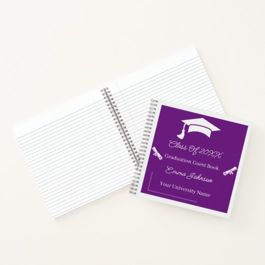Carnet Graduation Simple Violet Et Blanc Personnalisable (Intérieur)