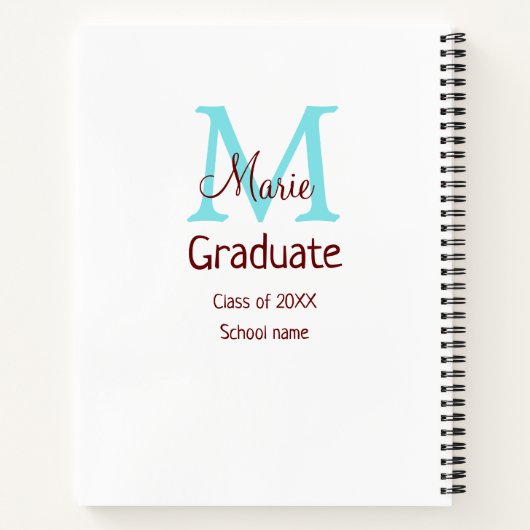 Carnet Gradué ajouter nom monogramme vert rose simple min (Dos)
