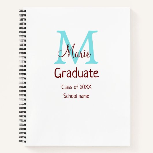 Carnet Gradué ajouter nom monogramme vert rose simple min (Devant)
