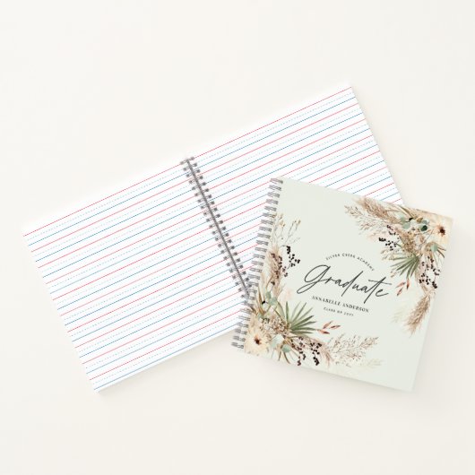 Carnet Gradué faveur pampas eucalyptus élégant script (Intérieur)