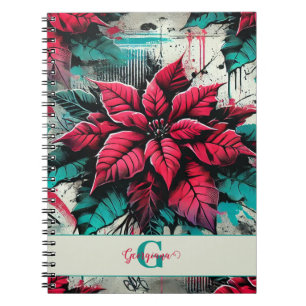 Carnet Graffiti floral personnalisé Grungy Poinsettia