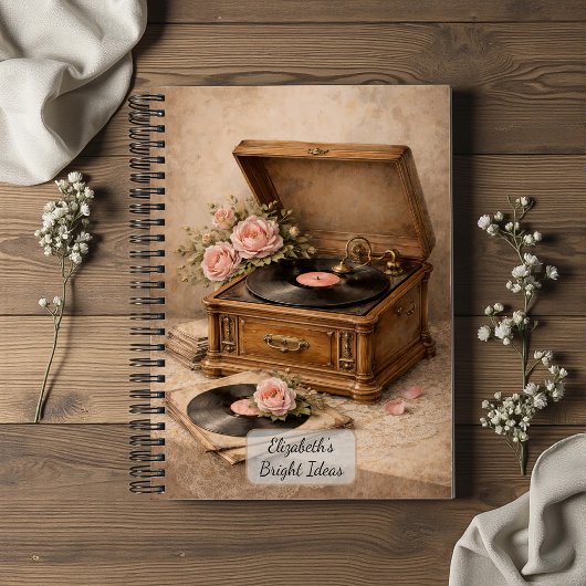 Carnet Gramophone Vintage avec Roses