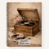 Carnet Gramophone Vintage avec Roses (Devant)