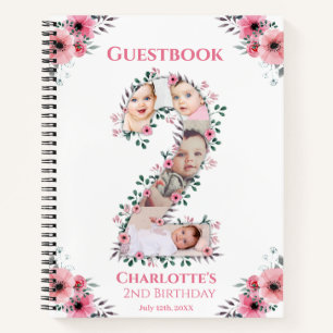 Carnet Grand 2e anniversaire fille photo rose Flower livr