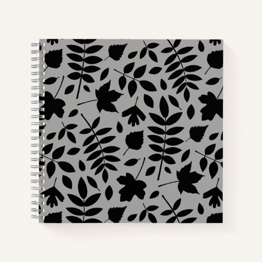 Carnet Grand Motif Feuille tombé noir sur gris (Devant)