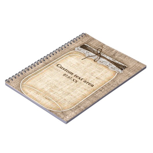 Carnet Grand pot Mason avec Burlap & Dentelle Rustique (Côté gauche)
