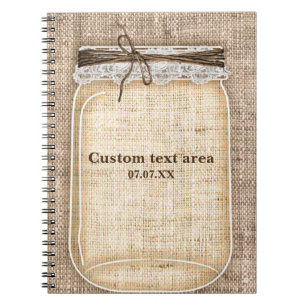 Carnet Grand pot Mason avec Burlap & Dentelle Rustique