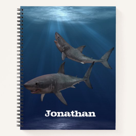 Carnet Grand requin blanc Océan personnalisé (Devant)
