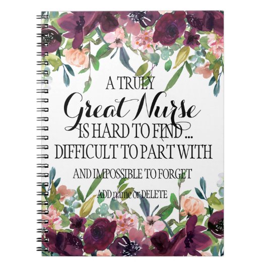 Carnet Grande infirmière merci appréciation Floral bourgo (Devant)