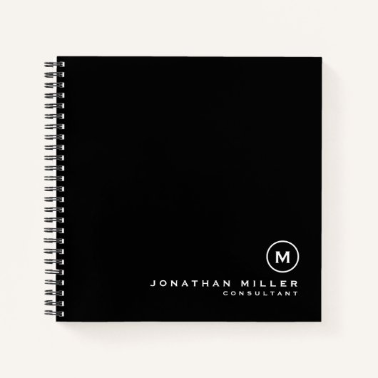 Carnet Graphique de monogramme noir classique minimal (Devant)