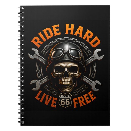 Carnet ☠️ Graphisme de crâne de la route 66 pour motards (Devant)