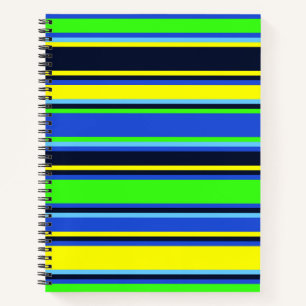 Carnet Gras Bleu, Lime et Jaune rayé