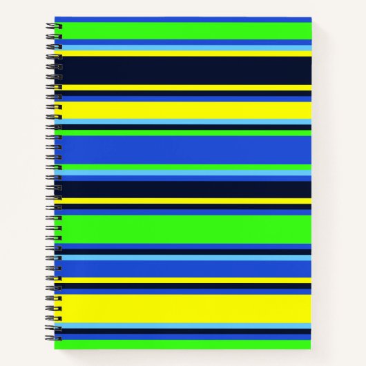 Carnet Gras Bleu, Lime et Jaune rayé (Devant)