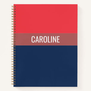 Carnet Gras Bleu Nuit Et Rayures Rouges Personnalisées