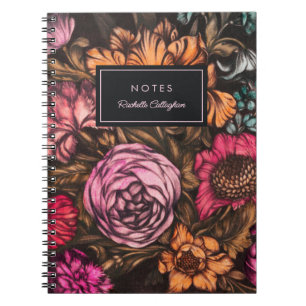 Carnet Gras Flore Vintage foncée Coral Nom Lilac