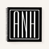 Carnet Gras moderne 3 initiales Monogramme | Blanc sur no (Devant)