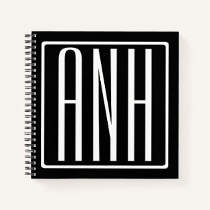 Carnet Gras moderne 3 initiales Monogramme   Blanc sur no