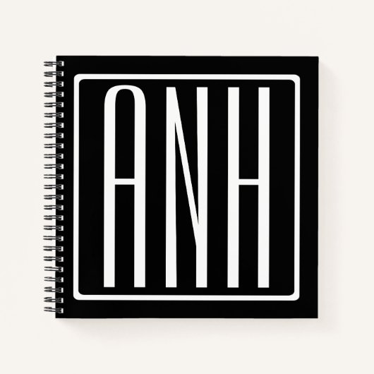 Carnet Gras moderne 3 initiales Monogramme | Blanc sur no (Devant)