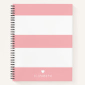 Carnet Gras moderne rose pâle Motif rayé avec coeur (Devant)