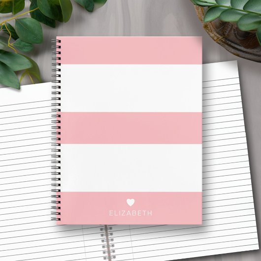 Carnet Gras moderne rose pâle Motif rayé avec coeur