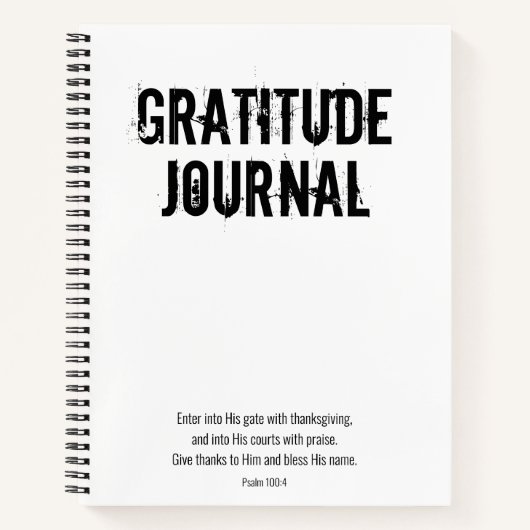 Carnet Gratitude Blanc Noir Minimal Psaume Bible Verse (Devant)