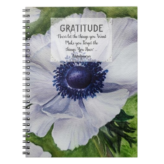 Carnet Gratitude de la fleur d'anémone blanche (Devant)