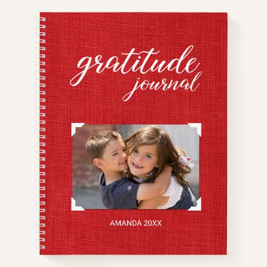 Carnet Gratitude Votre Nom Photo Rouge Style Scrapbook (Devant)