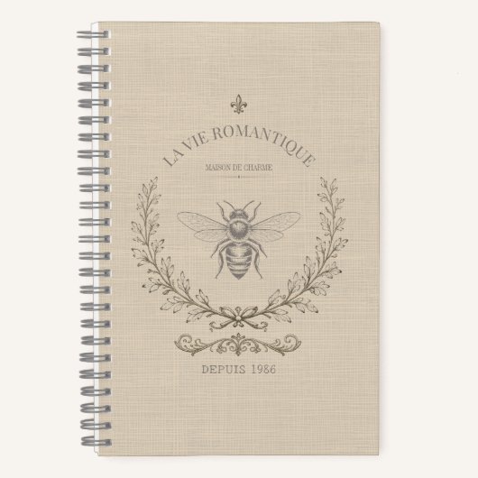 Carnet Gravure d'abeille beige chaud | Rustique Campagne (Recto)