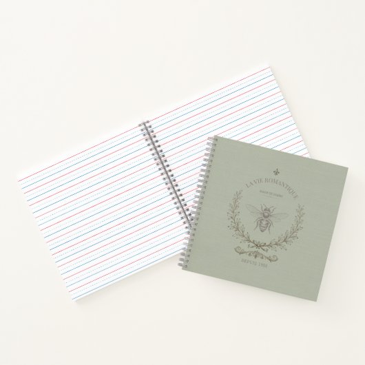 Carnet Gravure de abeille vert sauge | Rustique Campagne (Intérieur)