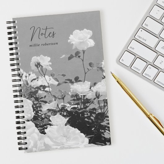Carnet Gray Roses Floral Garden Custom Spiral Notebook