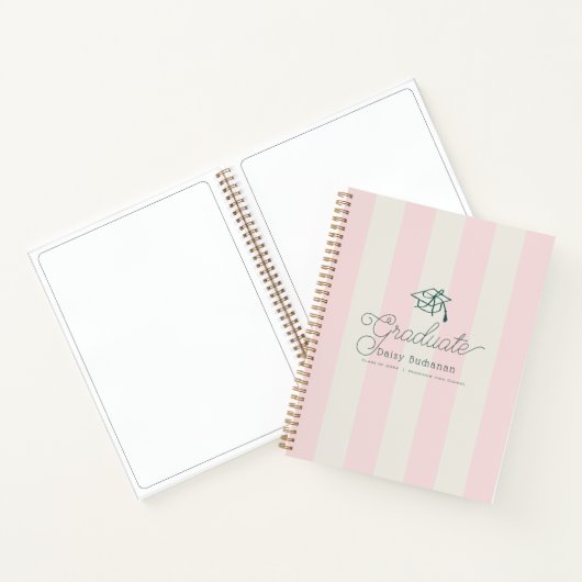 Carnet Green Cap Pink Stripes Bow Graduation Guest Book (Intérieur)