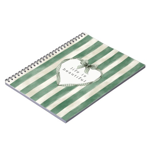 Carnet Green Cream Stripes Heart Bow (Côté gauche)
