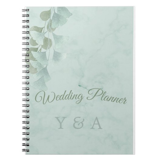 Carnet Green Eucalyptus Folio Moderne Mariage en marbre (Devant)