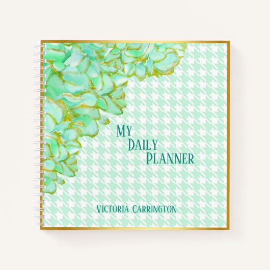 Carnet Green Floral Daily Planner Houndstooth Nom Moderne (Devant)