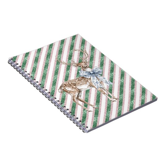 Carnet Green Glitter Stripes Blue White Bow Deer  (Côté Droit)