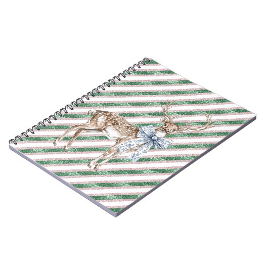 Carnet Green Glitter Stripes Blue White Bow Deer  (Côté gauche)