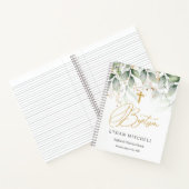 Carnet Green Gold Foliage Croix Baptême bébé (Intérieur)