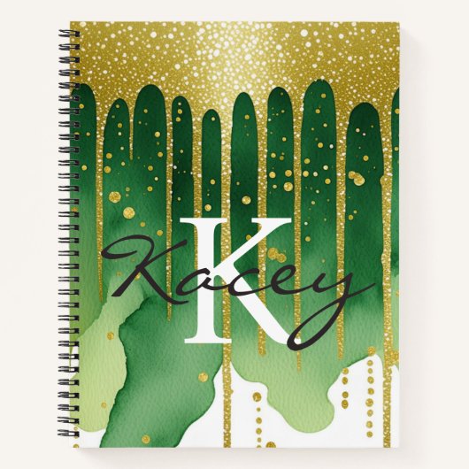 Carnet Green Gold Parties scintillant Girl Monogramme Nom (Devant)