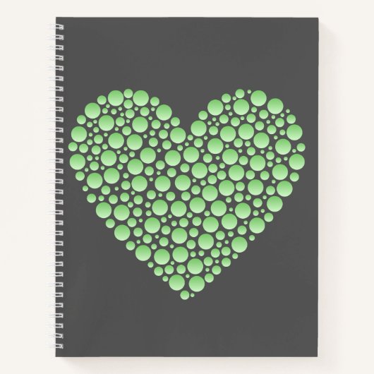 Carnet Green Gradient Heart Circles – Dark Grey Minimal (Devant)