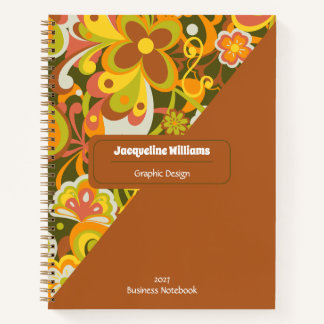 Carnet Green Groovy 60s 70s Floral Swirls II Notebook