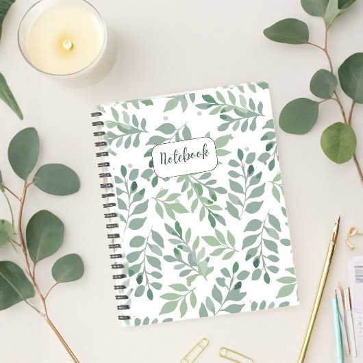 Carnet Green Leaf Pattern Personalized Notebook