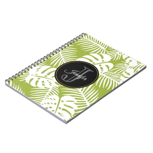 Carnet Green Palm Feuille Rainforest Motif Monogram (Côté gauche)