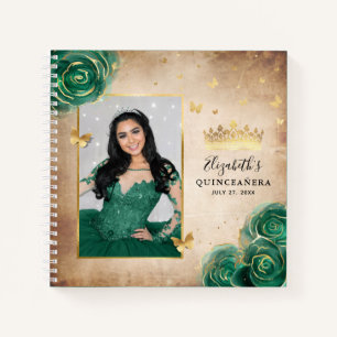 Carnet Green Rose Gold Elegant Photo Quinceanera Invité