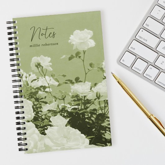 Carnet Green Roses Floral Garden Custom Spiral Notebook