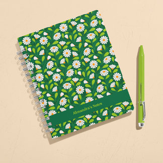Carnet Green & White Spring Daisies & Vine Personalised
