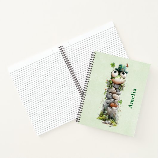 Carnet Grenouille avec chapeau vert et trèfle mignon (Intérieur)